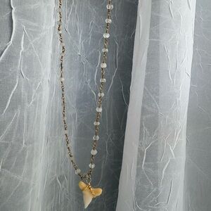 Gold Shark Tooth Necklace With Beads